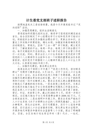 2024年计生委党支部班子述职报告