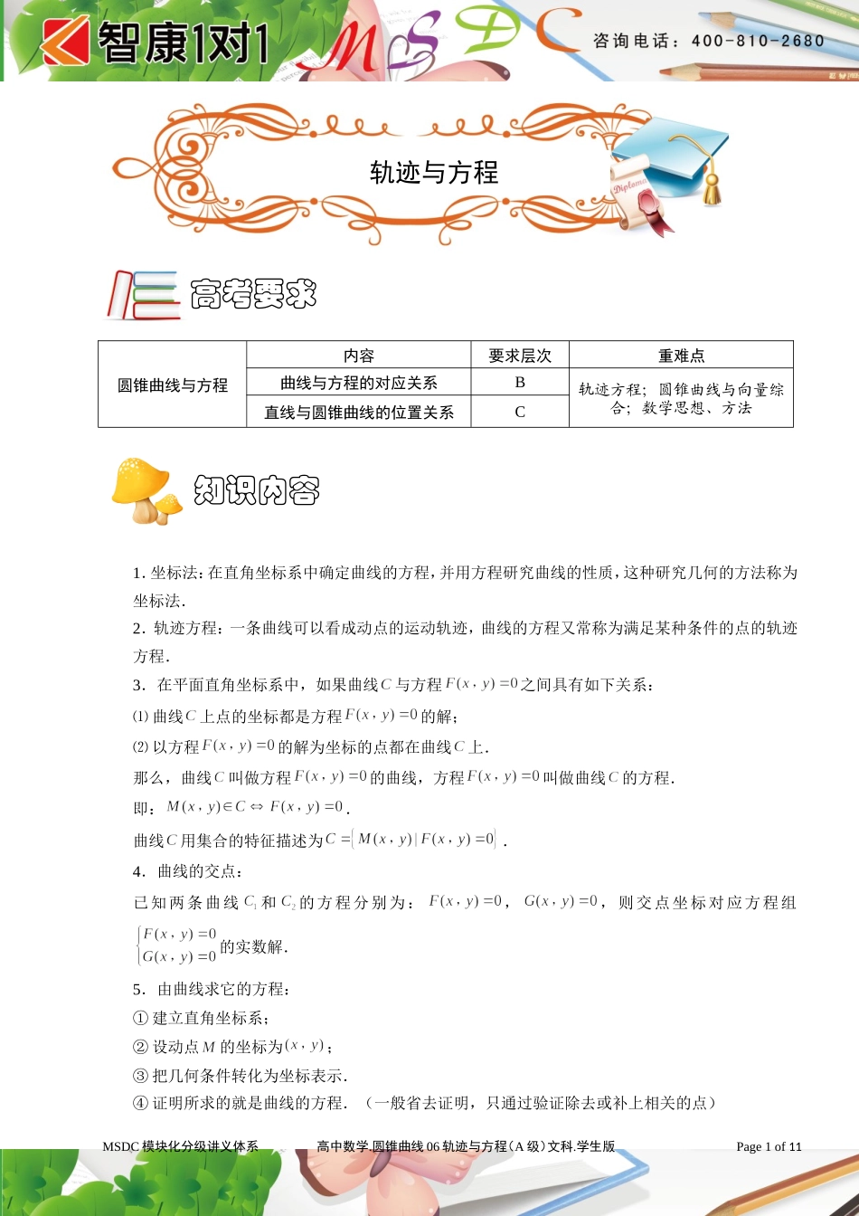 圆锥曲线06轨迹与方程(A级)文科.学生版_第1页