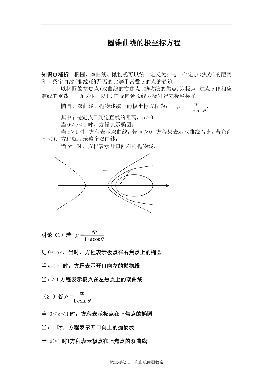 圆锥曲线的极坐标方程、焦半径公式、焦点弦公式_第1页