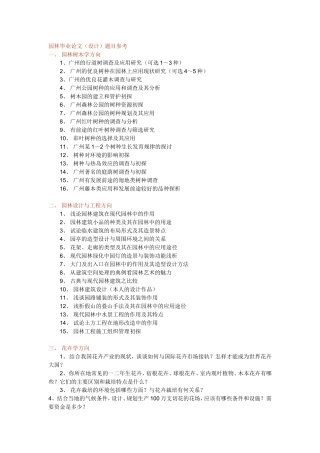 园林专业-毕业论文(设计)题目
