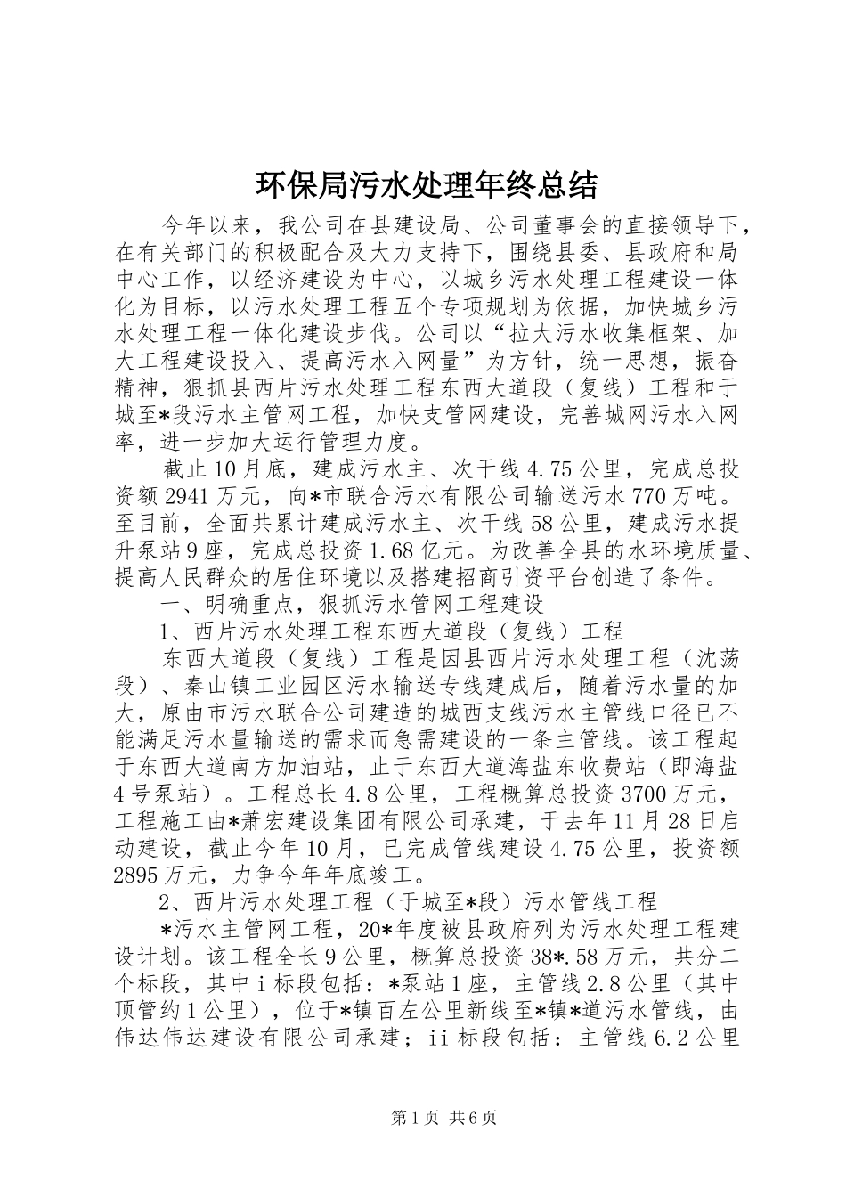2024年环保局污水处理年终总结_第1页
