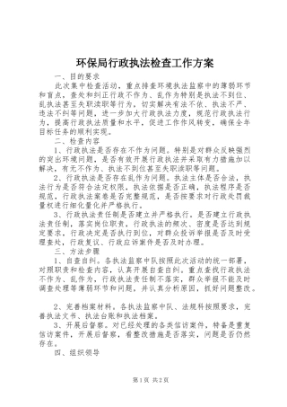 2024年环保局行政执法检查工作方案