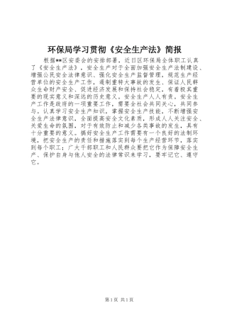 2024年环保局学习贯彻安全生产法简报