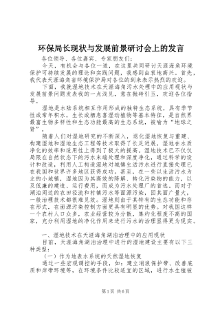 2024年环保局长现状与发展前景研讨会上的讲话