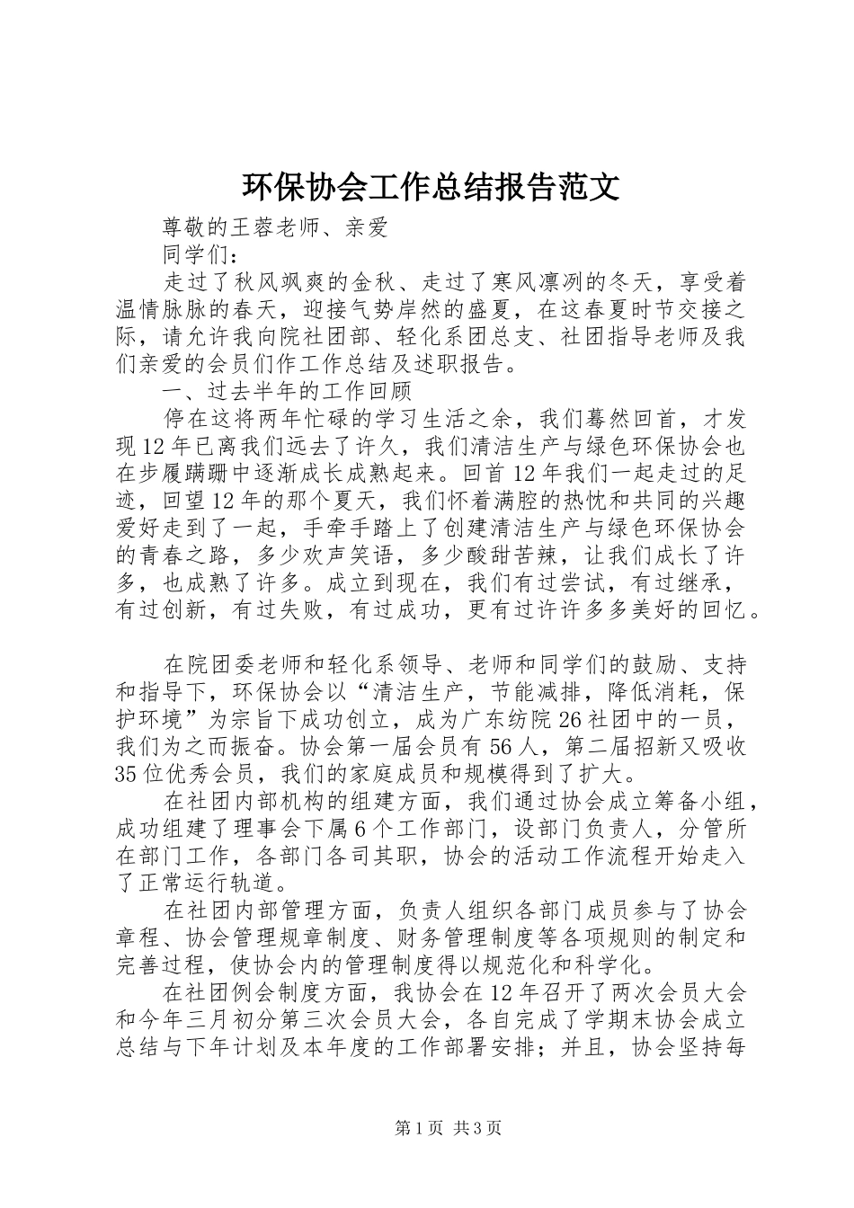 2024年环保协会工作总结报告范文_第1页