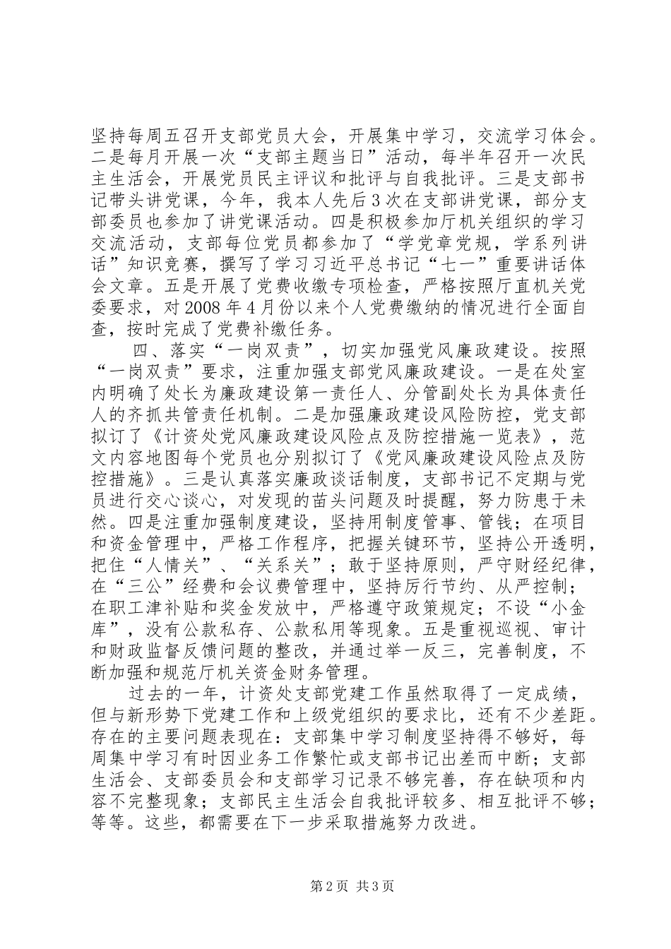 2024年计资处党支部落实全面从严治党主体责任述责述职报告_第2页