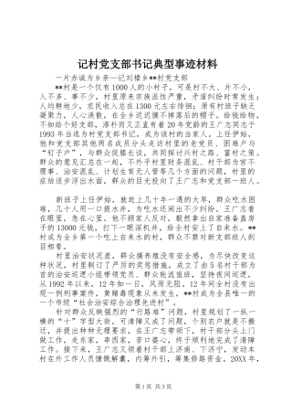 2024年记村党支部书记典型事迹材料