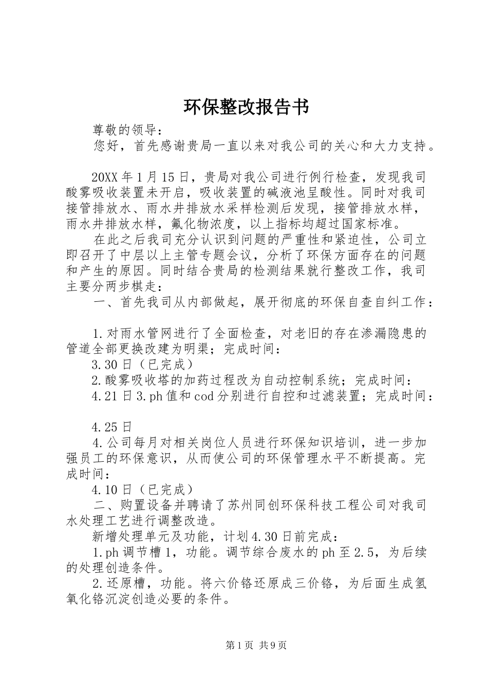 2024年环保整改报告书_第1页