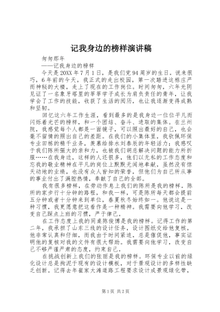 2024年记我身边的榜样演讲稿