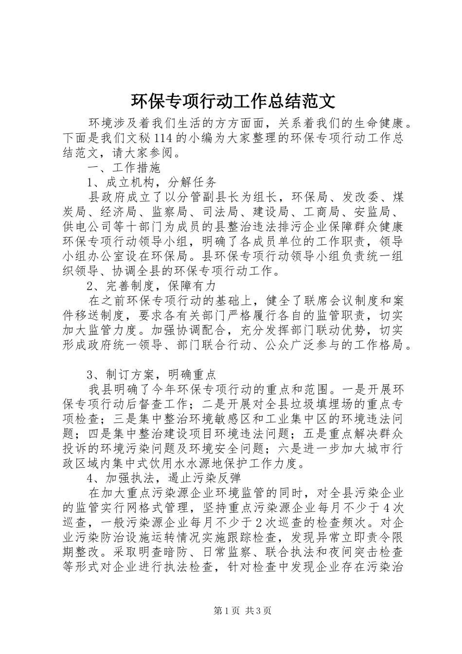 2024年环保专项行动工作总结范文_第1页