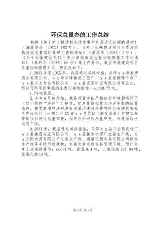 2024年环保总量办的工作总结