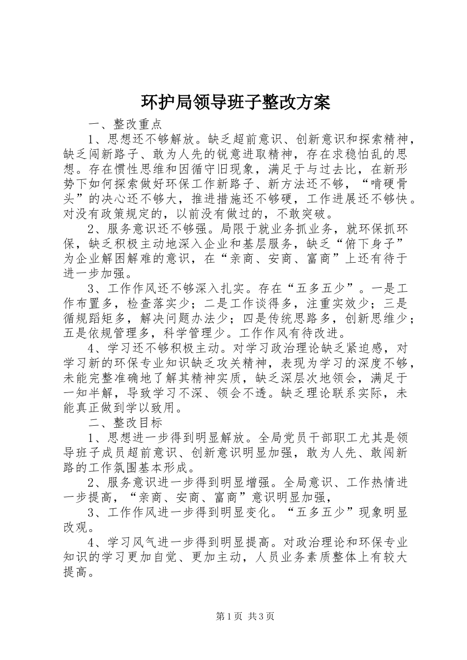 2024年环护局领导班子整改方案_第1页