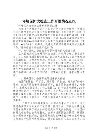 2024年环境保护大检查工作开展情况汇报