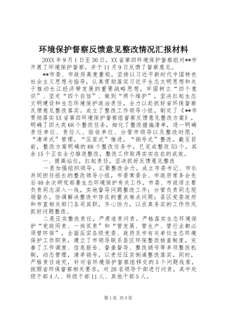 2024年环境保护督察反馈意见整改情况汇报材料