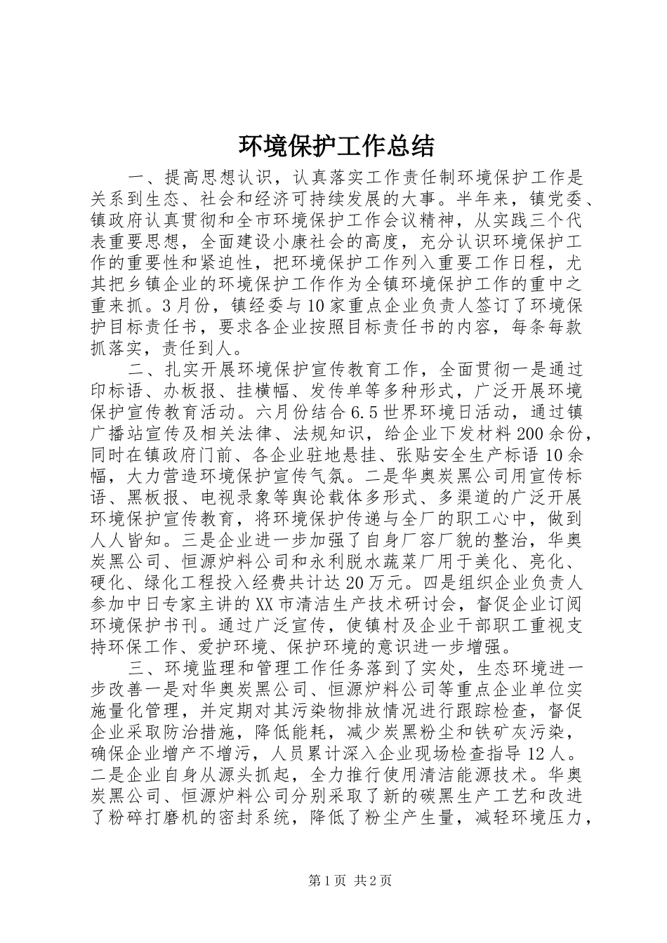 2024年环境保护工作总结_第1页