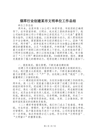 2024年烟草行业创建市文明单位工作总结