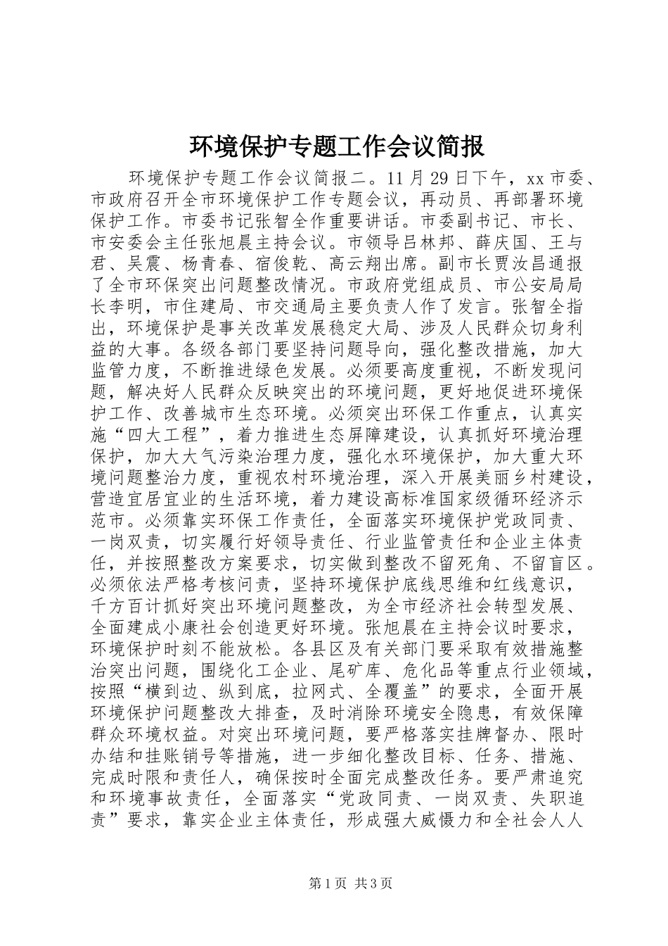 2024年环境保护专题工作会议简报_第1页