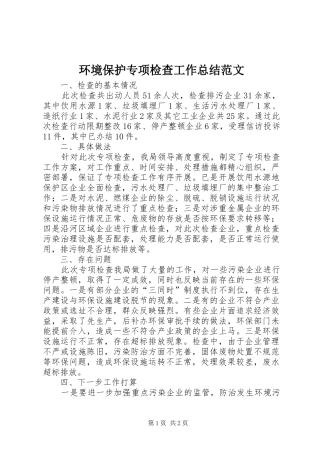 2024年环境保护专项检查工作总结范文