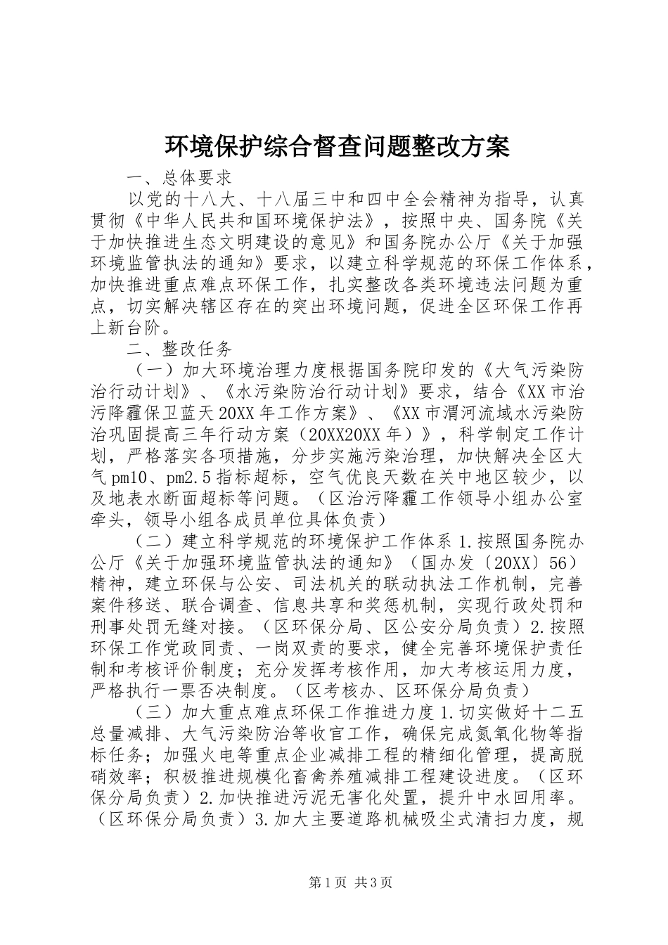 2024年环境保护综合督查问题整改方案_第1页