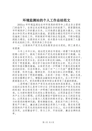 2024年环境监测站的个人工作总结范文