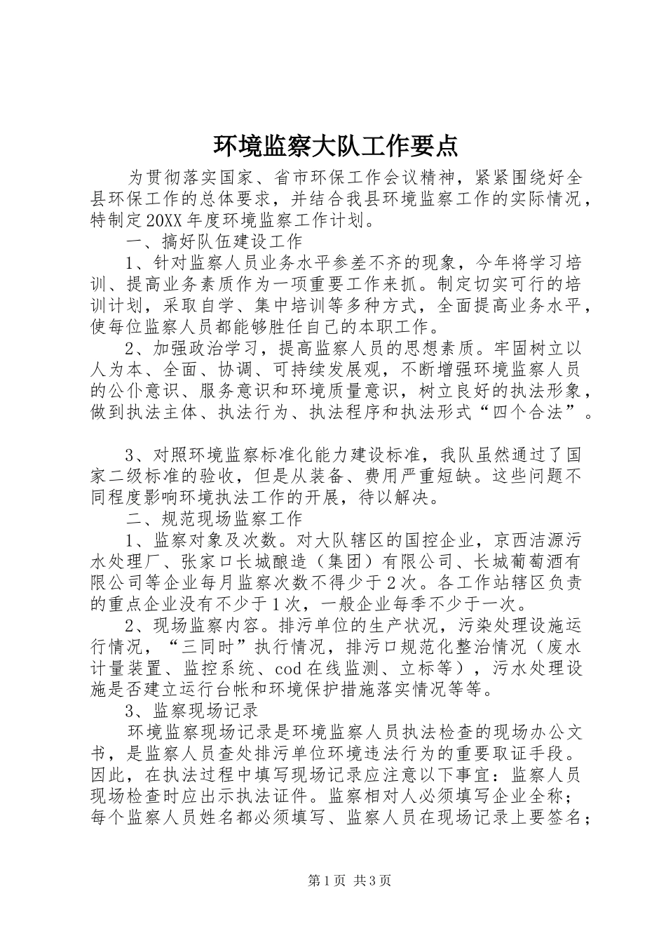 2024年环境监察大队工作要点_第1页