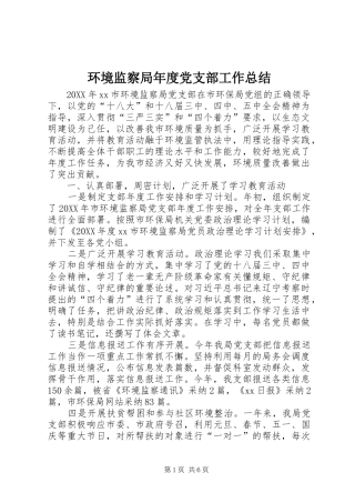 2024年环境监察局年度党支部工作总结