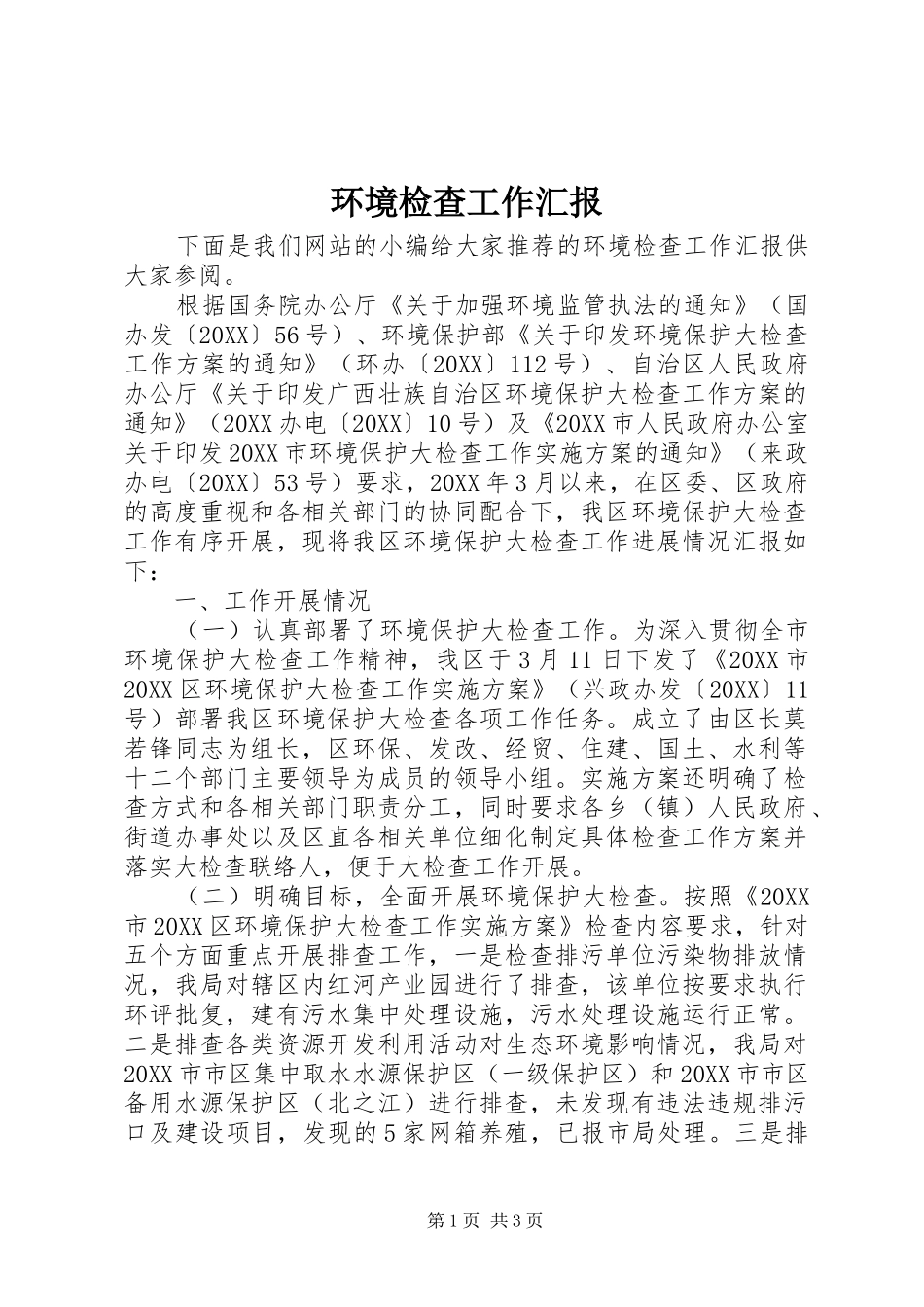 2024年环境检查工作汇报_第1页