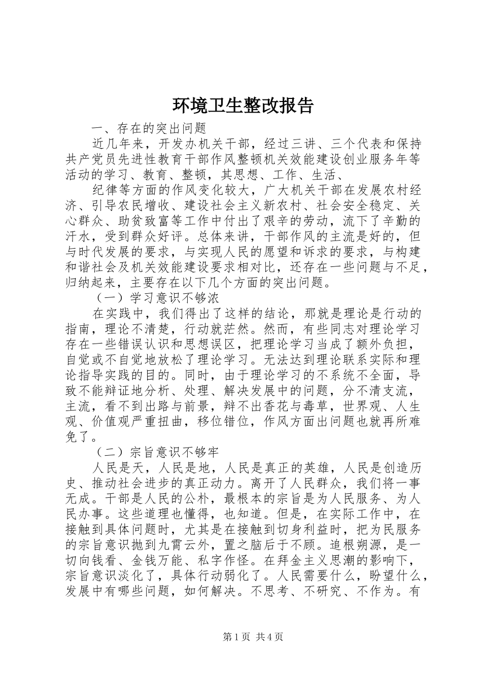 2024年环境卫生整改报告_第1页