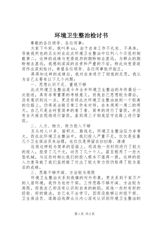 2024年环境卫生整治检讨书