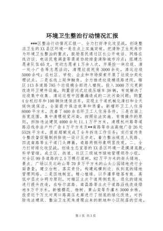 2024年环境卫生整治行动情况汇报