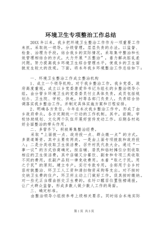 2024年环境卫生专项整治工作总结