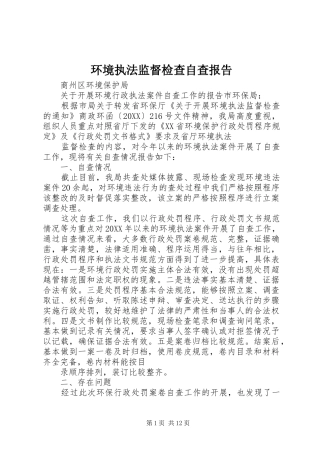 2024年环境执法监督检查自查报告