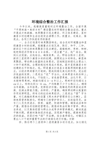 2024年环境综合整治工作汇报