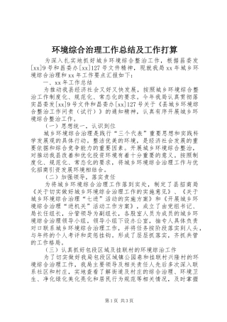 2024年环境综合治理工作总结及工作打算
