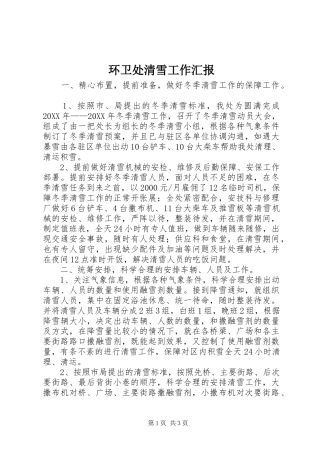 2024年环卫处清雪工作汇报