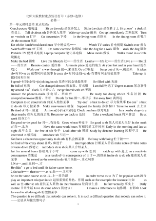 北师大版高中英语必修一至选修八的重点词组短语最佳打印版