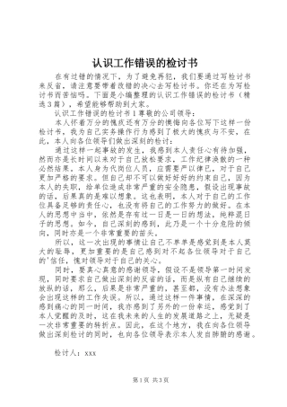 2024年认识工作错误的检讨书