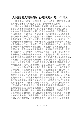 2024年人民的名义观后感孙连成是不是一个坏人
