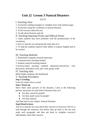 北师大版模块8-Unit-22--Lesson-3-Natural-Disasters的教案