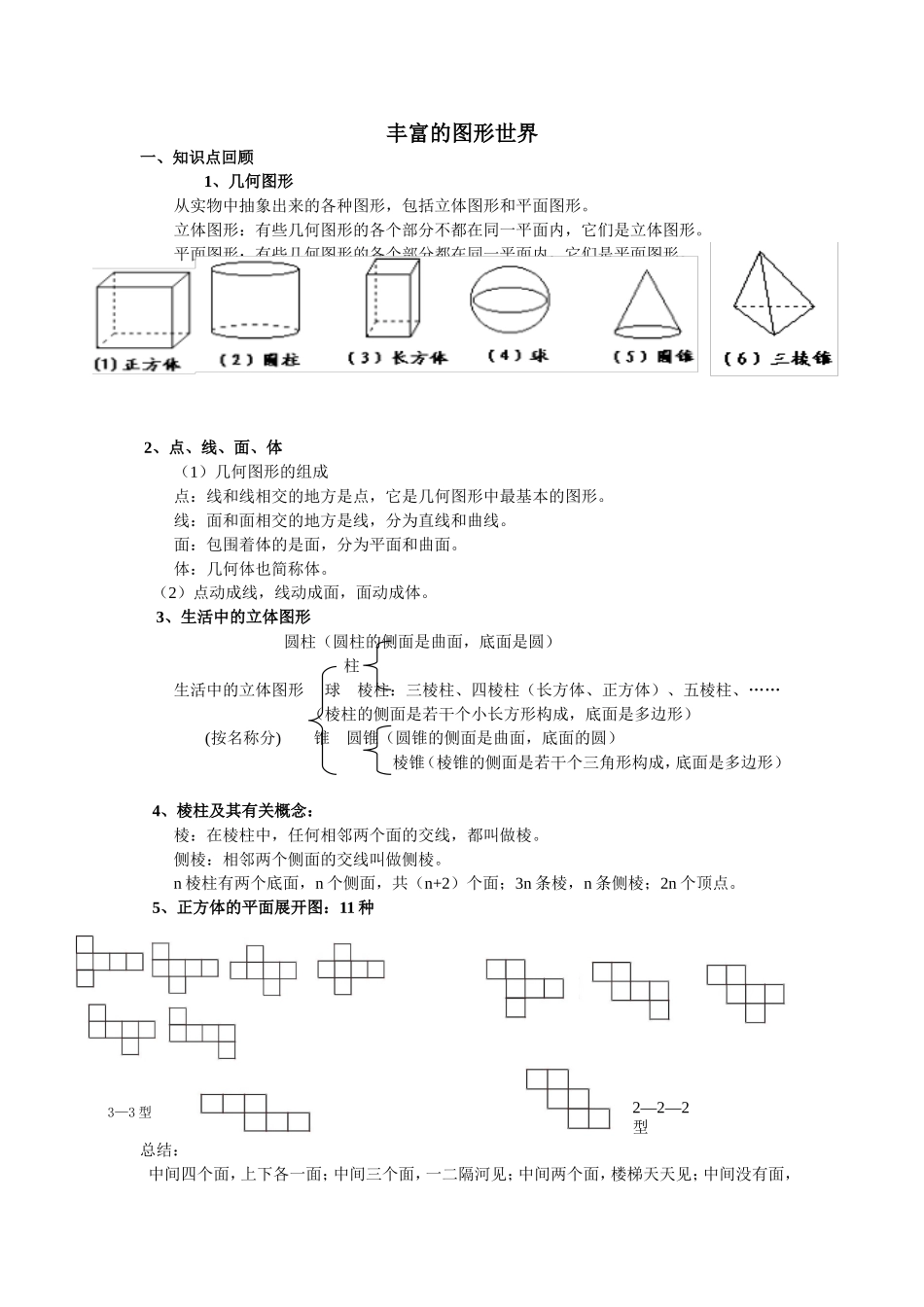 北师大版七年级上册数学第一章丰富的图形世界知识点归纳_第1页