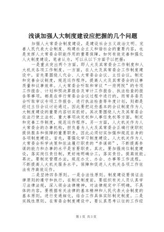 2024年浅谈加强人大制度建设应把握的几个问题