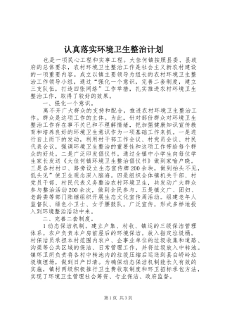 2024年认真落实环境卫生整治计划