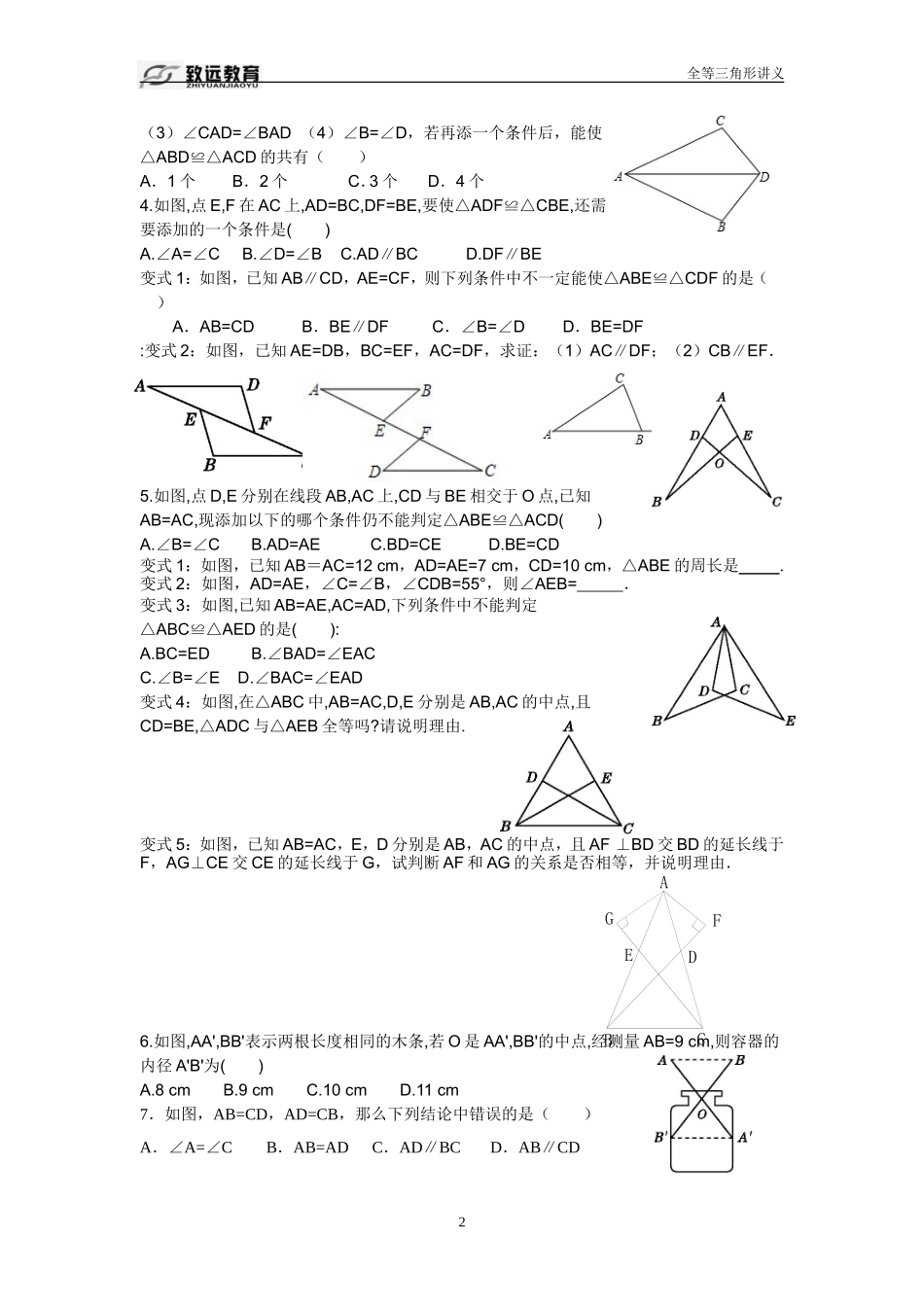 北师大版七年级下全等三角形专题训练_第2页