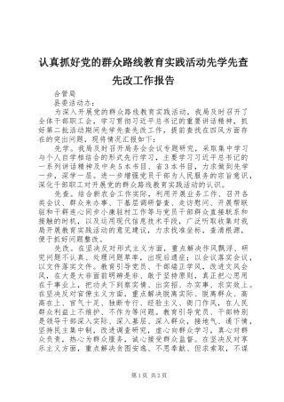 2024年认真抓好党的群众路线教育实践活动先学先查先改工作报告