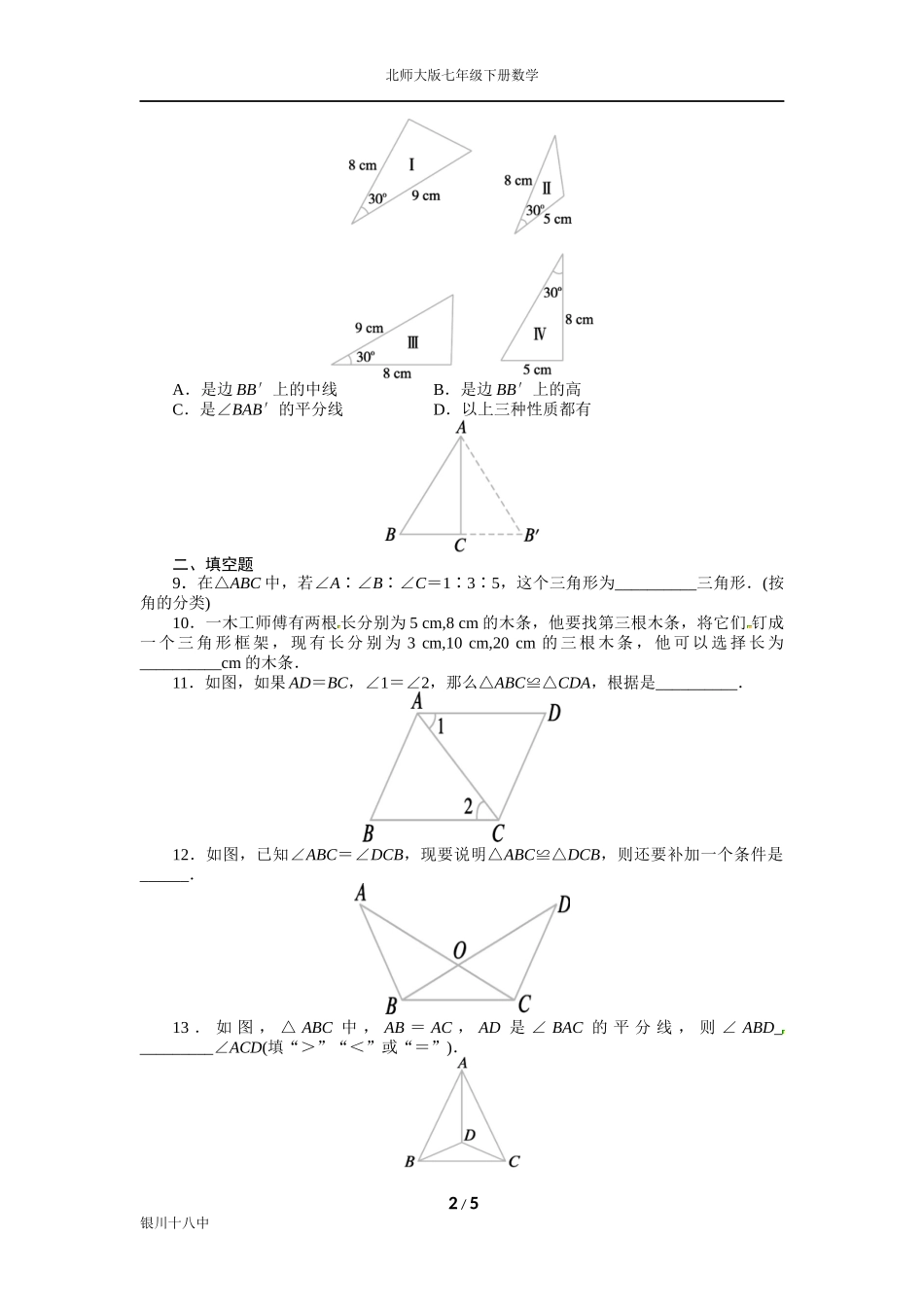 北师大版七年级下三角形练习题_第2页