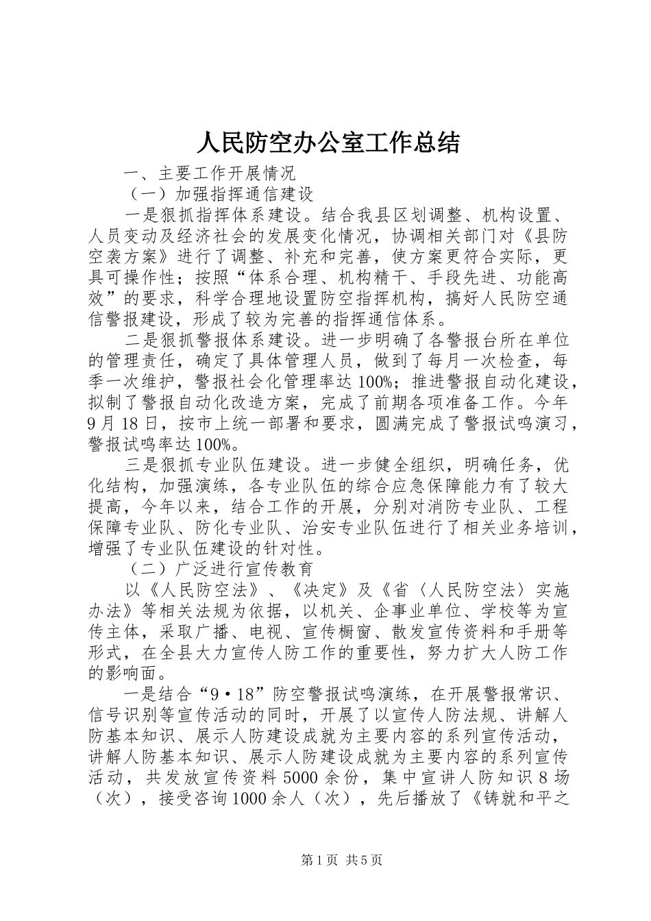 2024年人民防空办公室工作总结_第1页