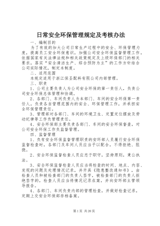 2024年日常安全环保管理规定及考核办法