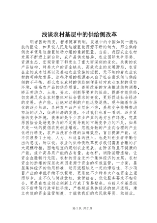 2024年浅谈农村基层中的供给侧改革