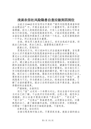 2024年浅谈农信社风险隐患自查应做到四到位