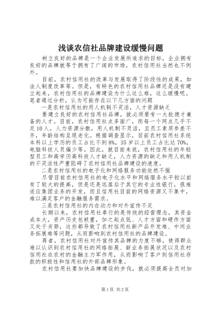 2024年浅谈农信社品牌建设缓慢问题